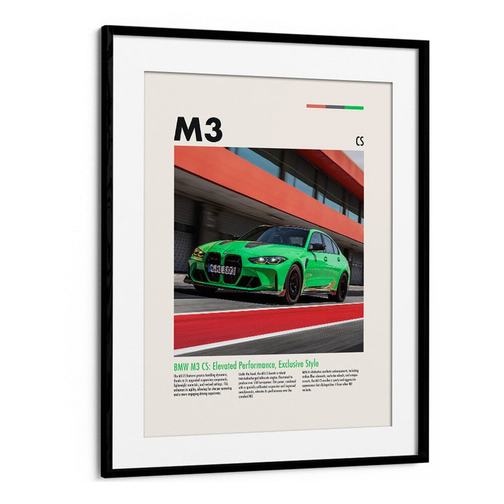 BMW M3 CS Car Posters Automotive Wall Art Prints in Black Frame With Mount