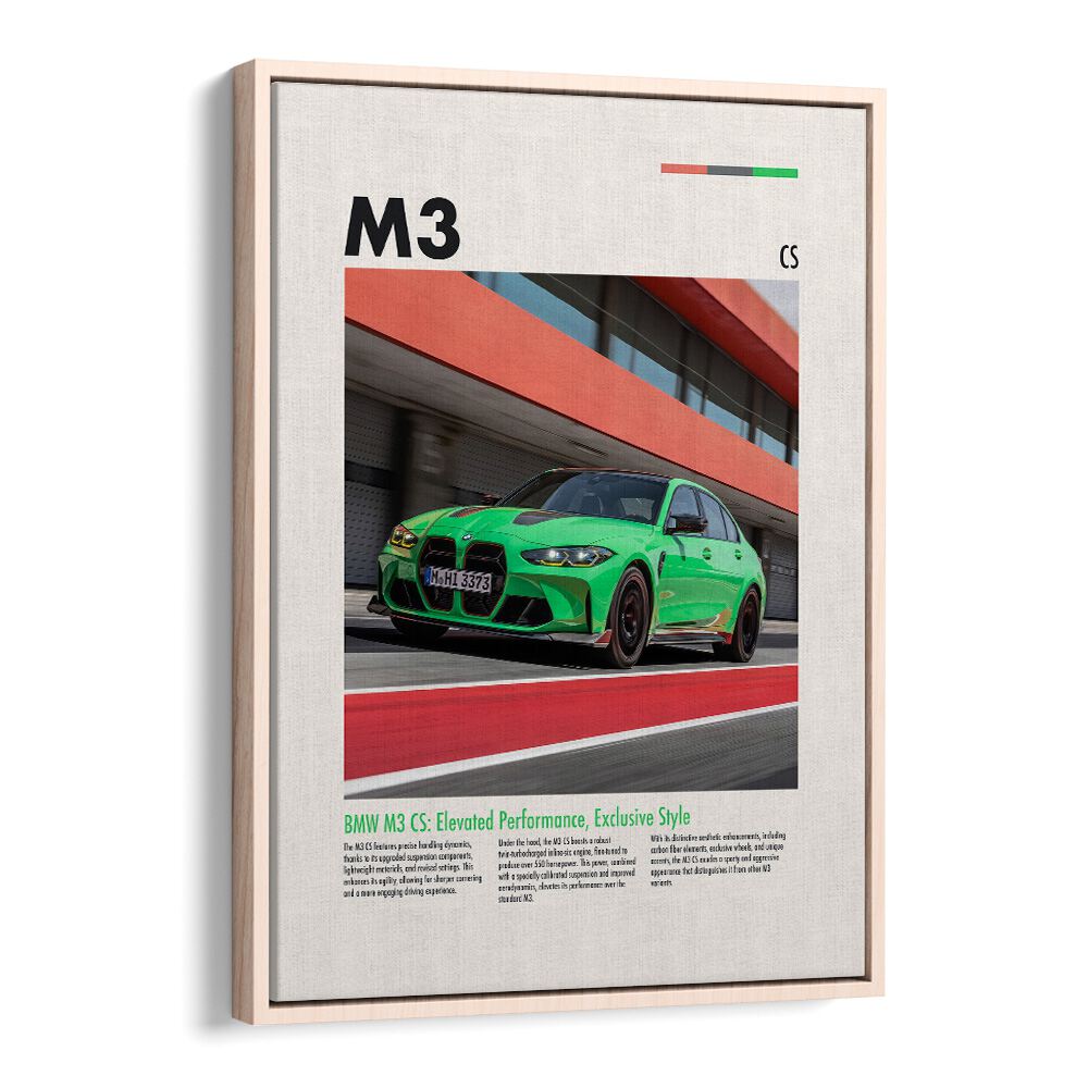 BMW M3 CS Car Posters Automotive Wall Art Prints in Oak Wood Floater Frame