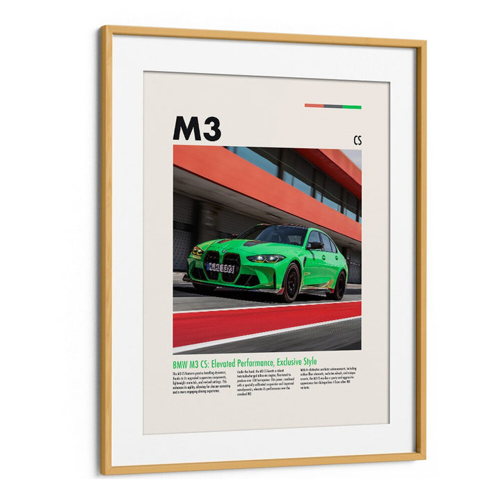 BMW M3 CS Car Posters Automotive Wall Art Prints in Oak Wood Frame With Mount