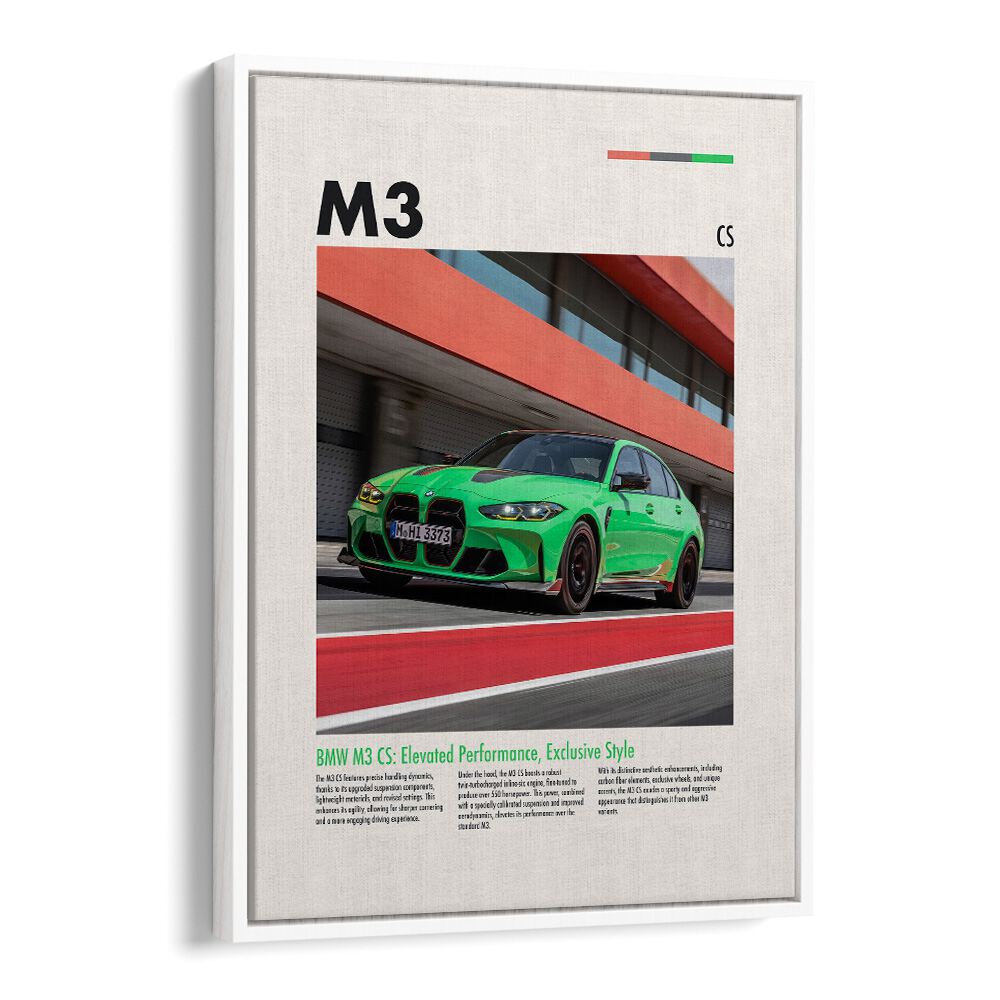 BMW M3 CS Car Posters Automotive Wall Art Prints in White Floater Frame