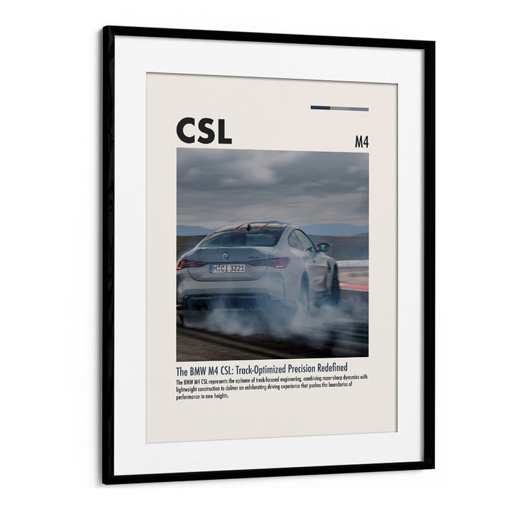 BMW M4 CSL I Car Posters Automotive Wall Art Prints in Black Frame With Mount