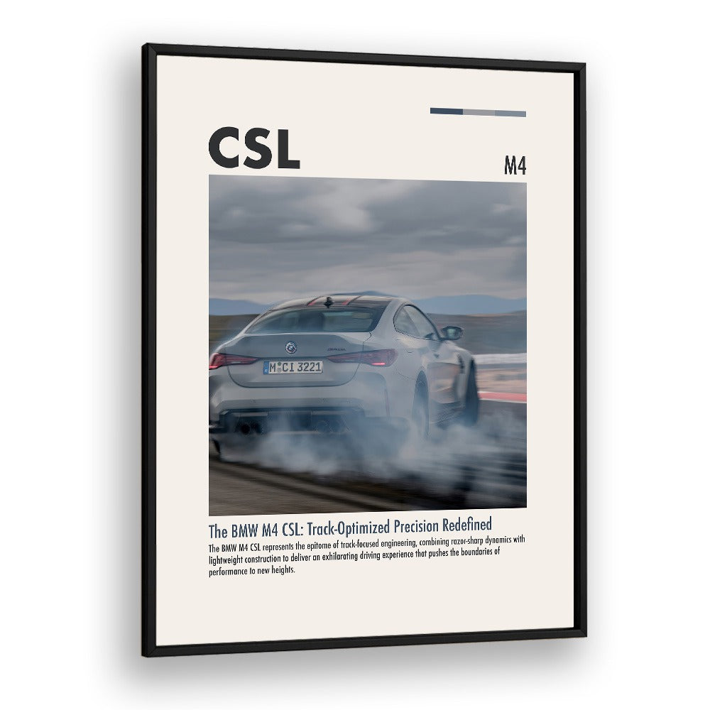 BMW M4 CSL I Car Posters Automotive Wall Art Prints in Black Plain Frame