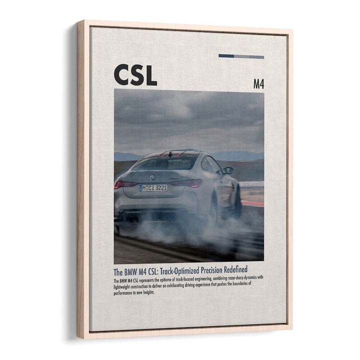 BMW M4 CSL I Car Posters Automotive Wall Art Prints in Oak Wood Floater Frame