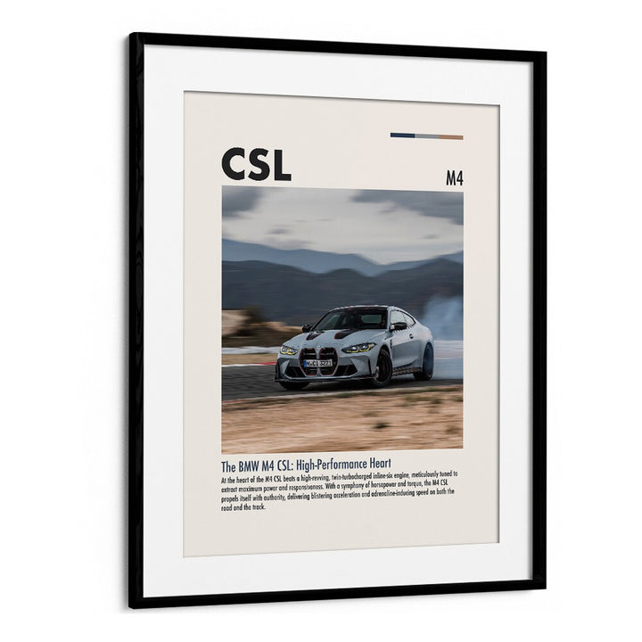 BMW M4 CSL II Car Posters Automotive Wall Art Prints in Black Frame With Mount