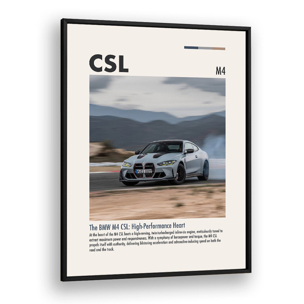 BMW M4 CSL II Car Posters Automotive Wall Art Prints in Black Plain Frame