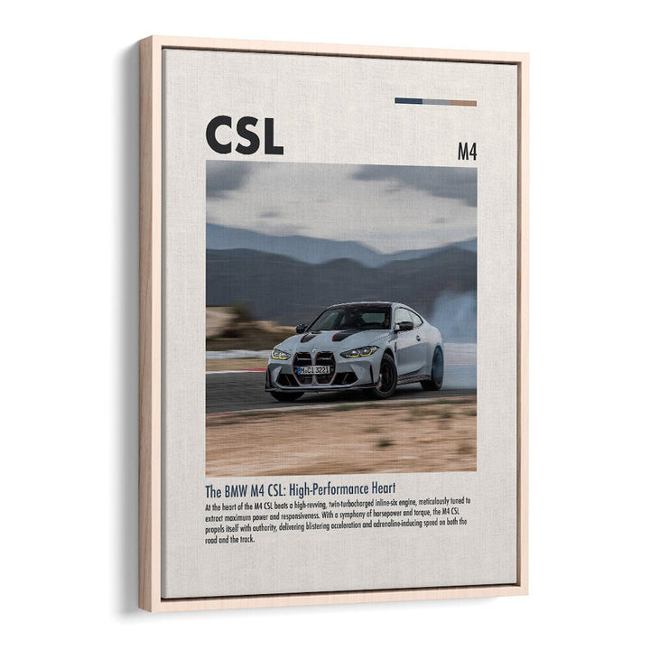 BMW M4 CSL II Car Posters Automotive Wall Art Prints in Oak Wood Floater Frame