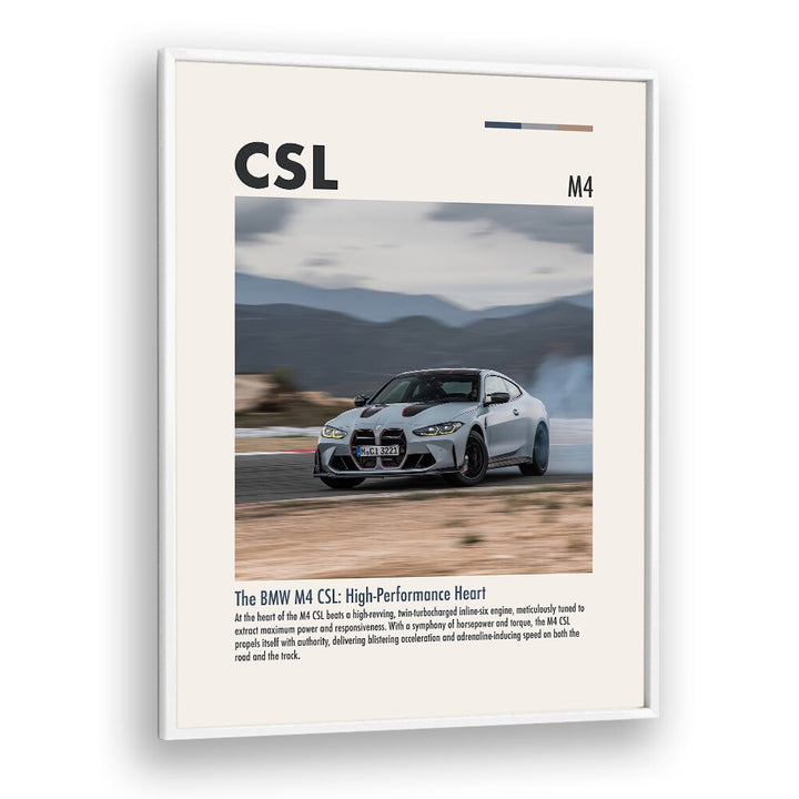 BMW M4 CSL II Car Posters Automotive Wall Art Prints in White Plain Frame