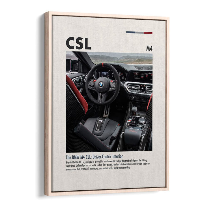 BMW M4 CSL III Car Posters Automotive Wall Art Prints in Oak Wood Floater Frame