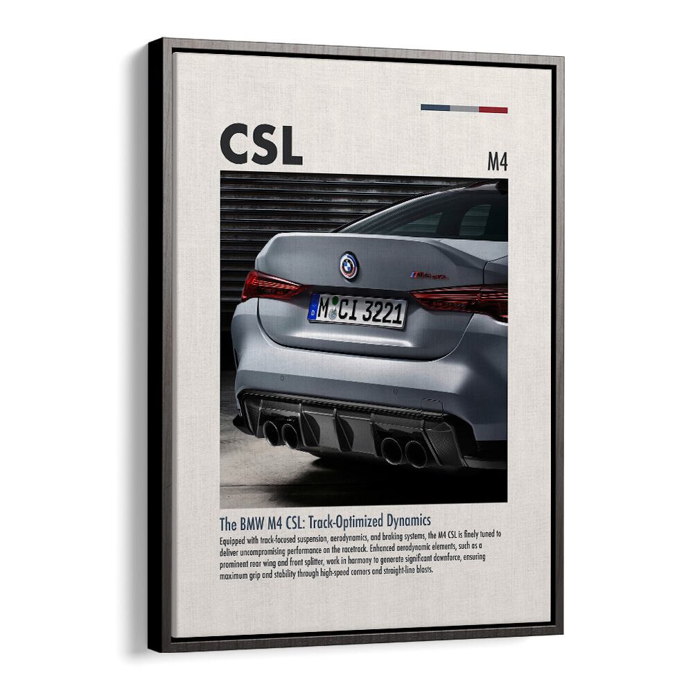 BMW M4 CSL IV Car Posters Automotive Wall Art Prints in Black Floater Frame