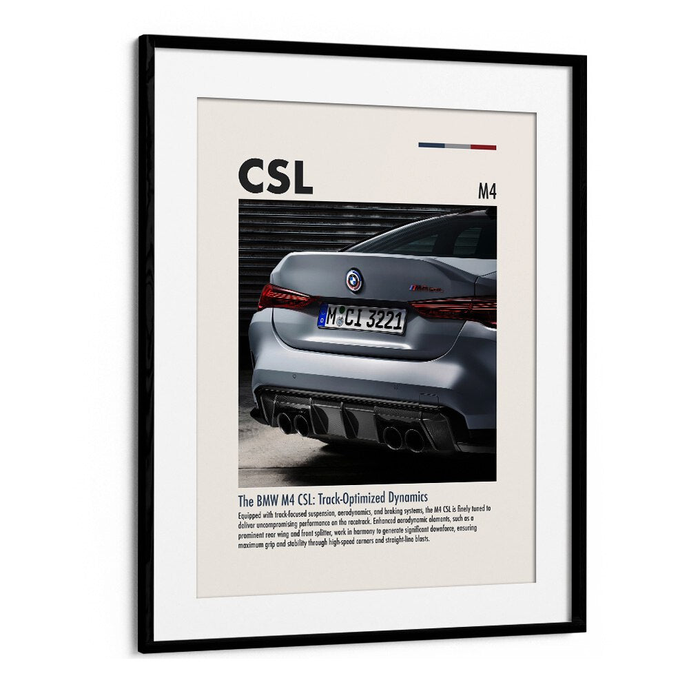 BMW M4 CSL IV Car Posters Automotive Wall Art Prints in Black Frame With Mount