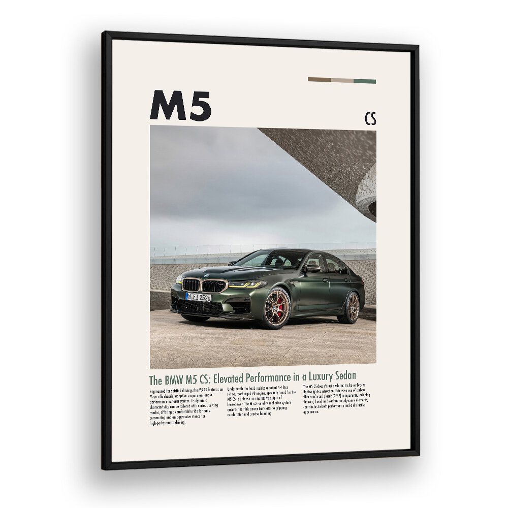 BMW M5 CS Car Posters Automotive Wall Art Prints in Black Plain Frame