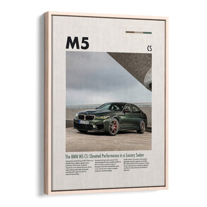 BMW M5 CS Car Posters Automotive Wall Art Prints in Oak Wood Floater Frame