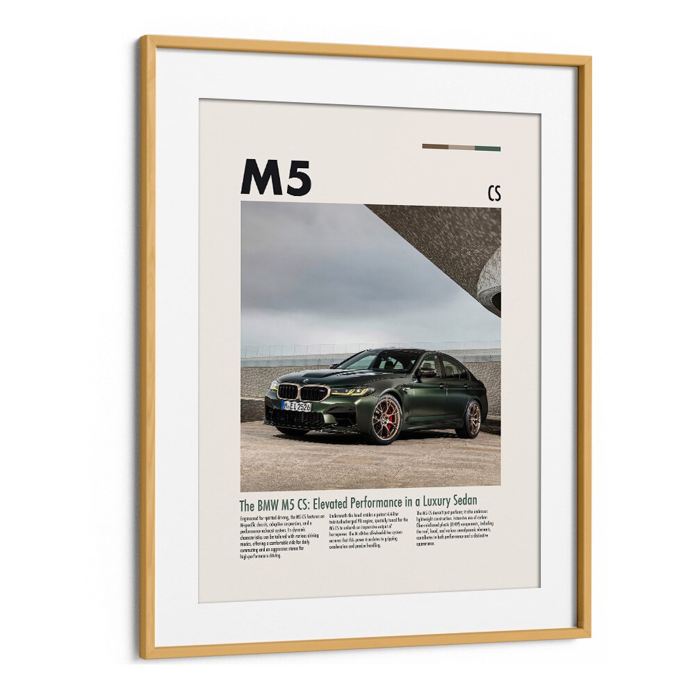 BMW M5 CS Car Posters Automotive Wall Art Prints in Oak Wood Frame With Mount