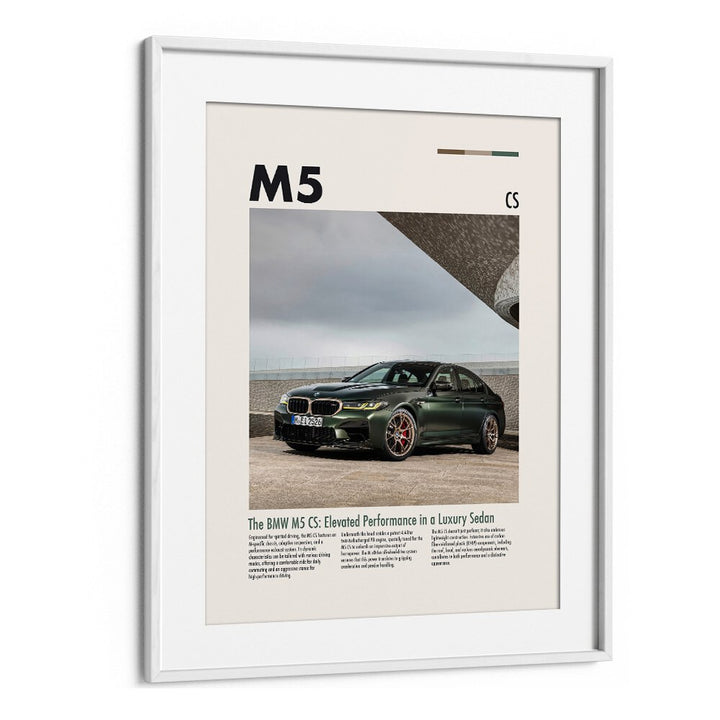 BMW M5 CS Car Posters Automotive Wall Art Prints in White Frame With Mount