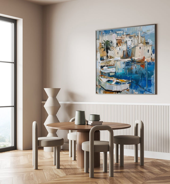 Artfully designed, BOATS IN THE HARBOR MALLORCATHERAPY II brings serene harbor life to your space.
