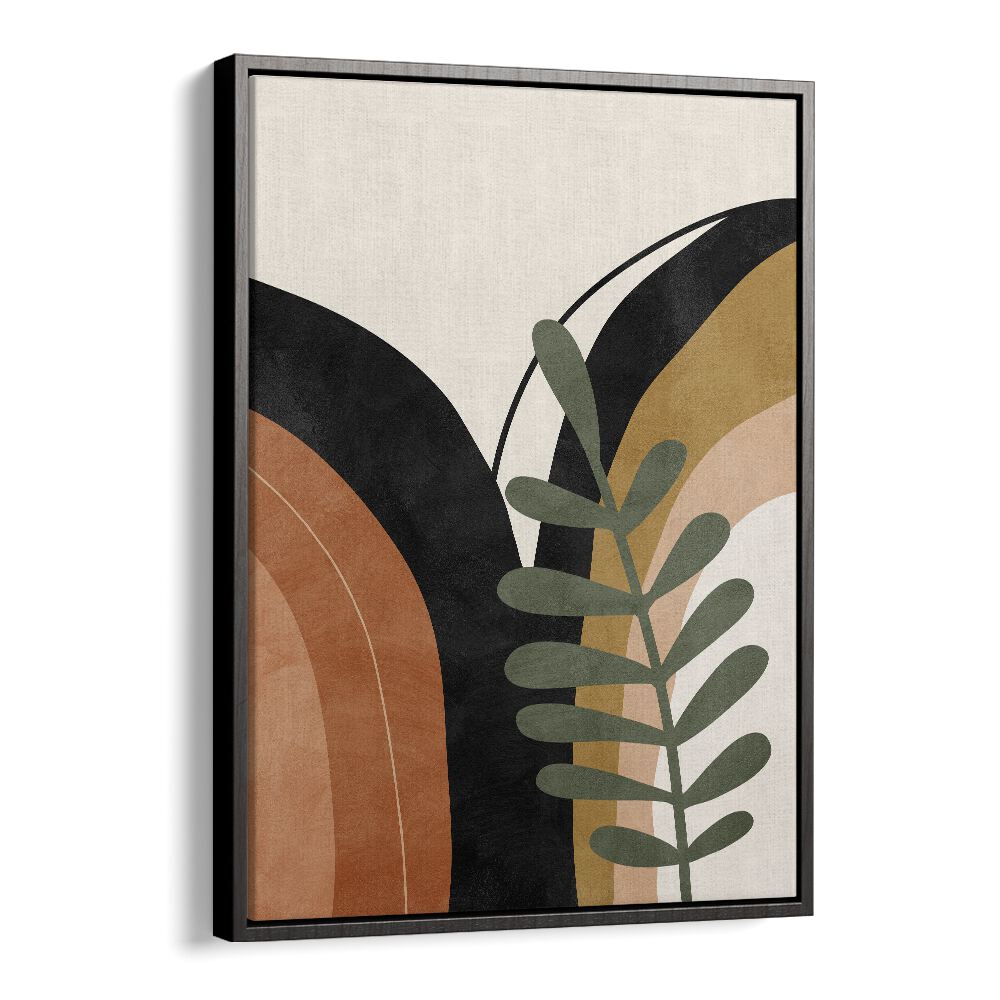 Boho Monstera Palm Leaf Boho Art  Artwork in Black Floater Frame