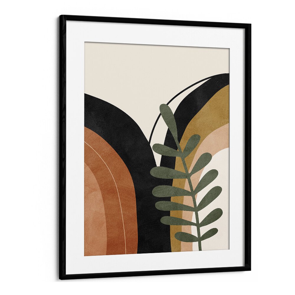 Boho Monstera Palm Leaf Boho Art  Artwork in Black Frame With Mount