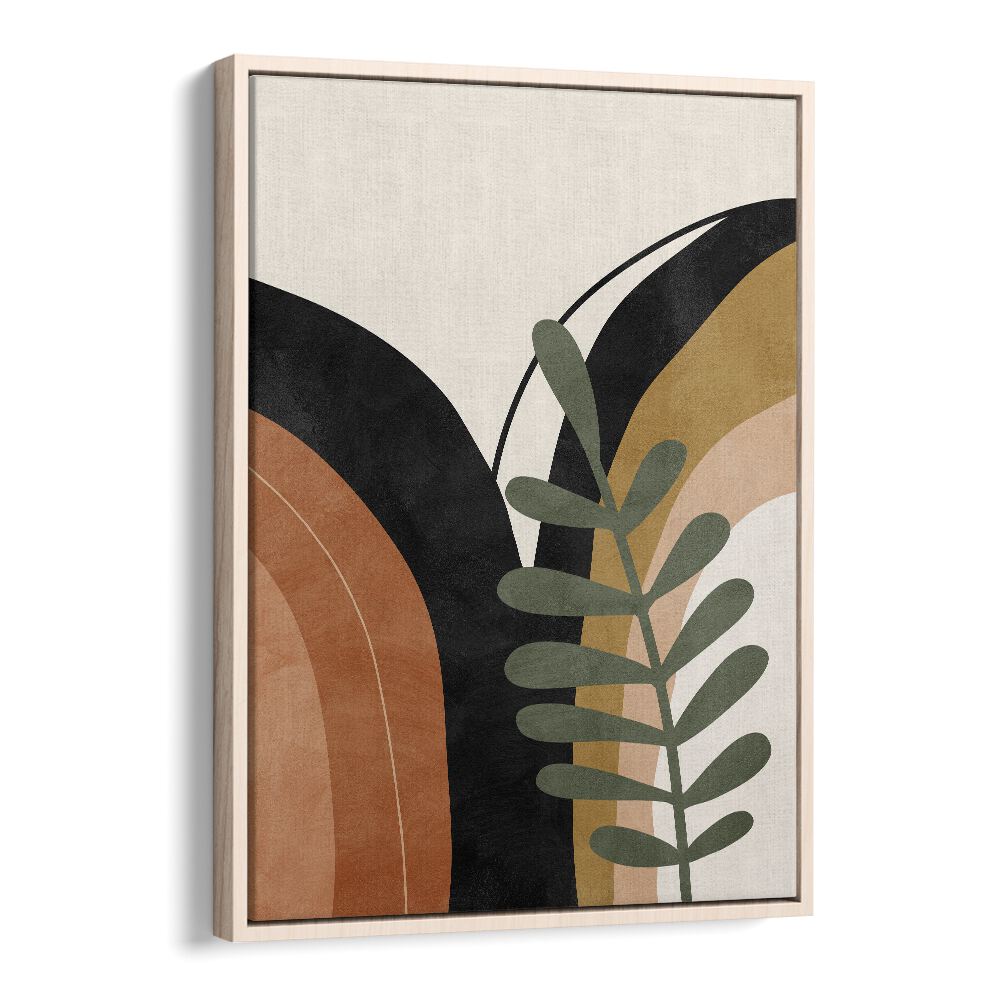 Boho Monstera Palm Leaf Boho Art Artwork in Oak Wood Floater Frame