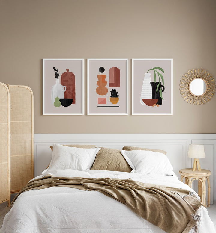 BOHO OBJECTS SET , SET OF 3 PAINTINGS