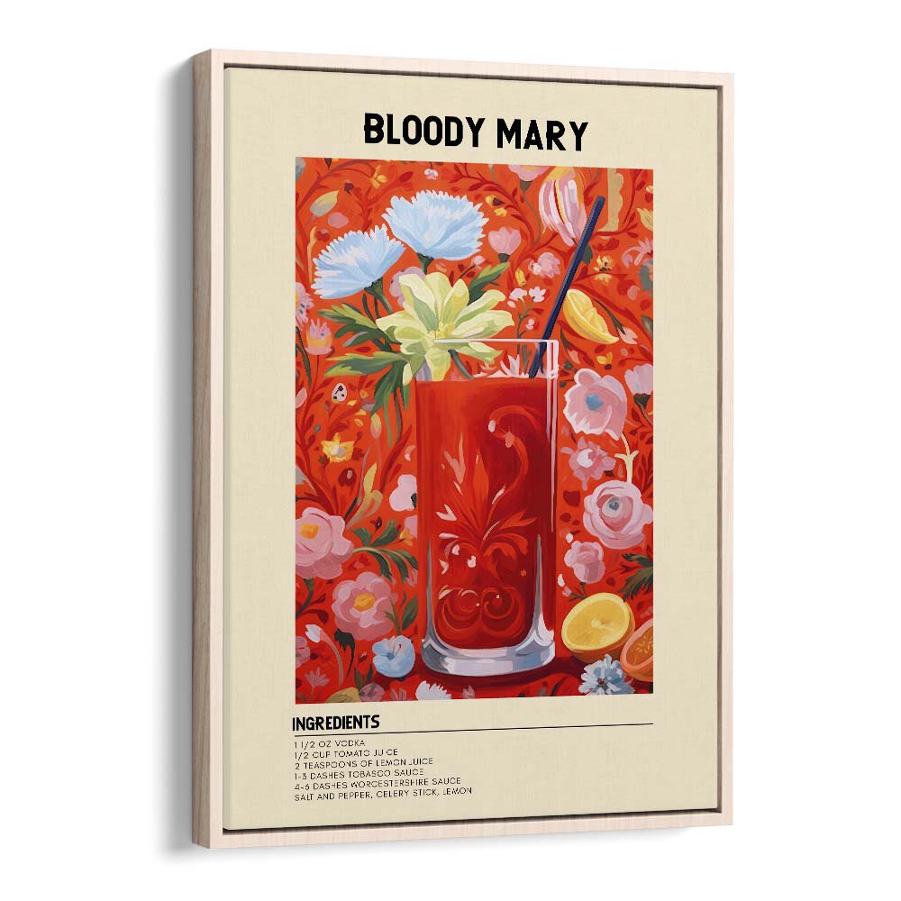 Bold Awakening Bloody Mary Bar & Cafe Artwork in Oak Wood Floater Frame