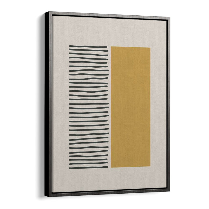 Bold Yellow And Black Stripes Geometric Art Artwork in Black Floater Frame