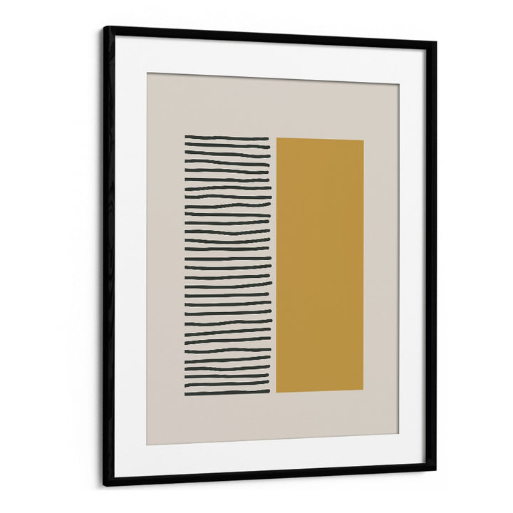 Bold Yellow And Black Stripes Geometric Art Artwork in Black Frame With Mount