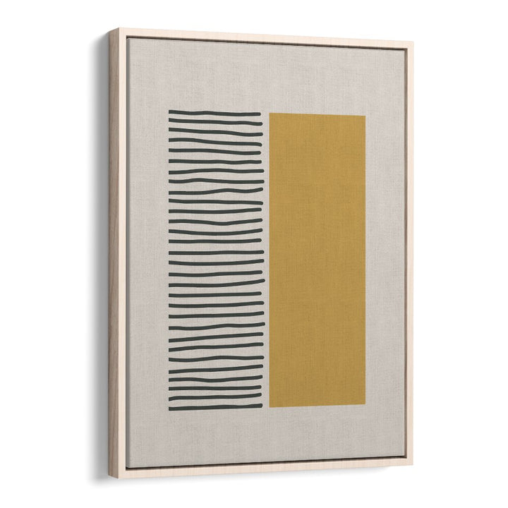 Bold Yellow And Black Stripes Geometric Art Artwork in Oak Wood Floater Frame