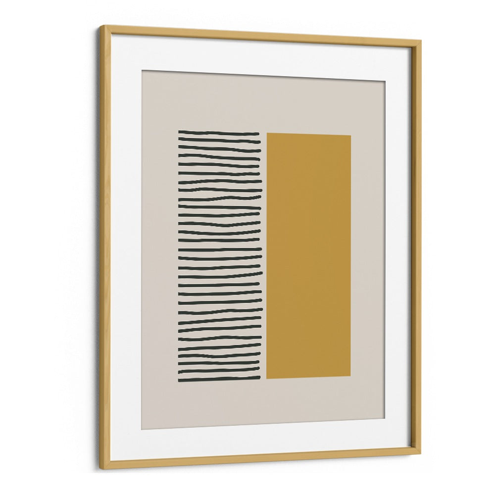 Bold Yellow And Black Stripes Geometric Art Artwork in Oak Wood Frame With Mount