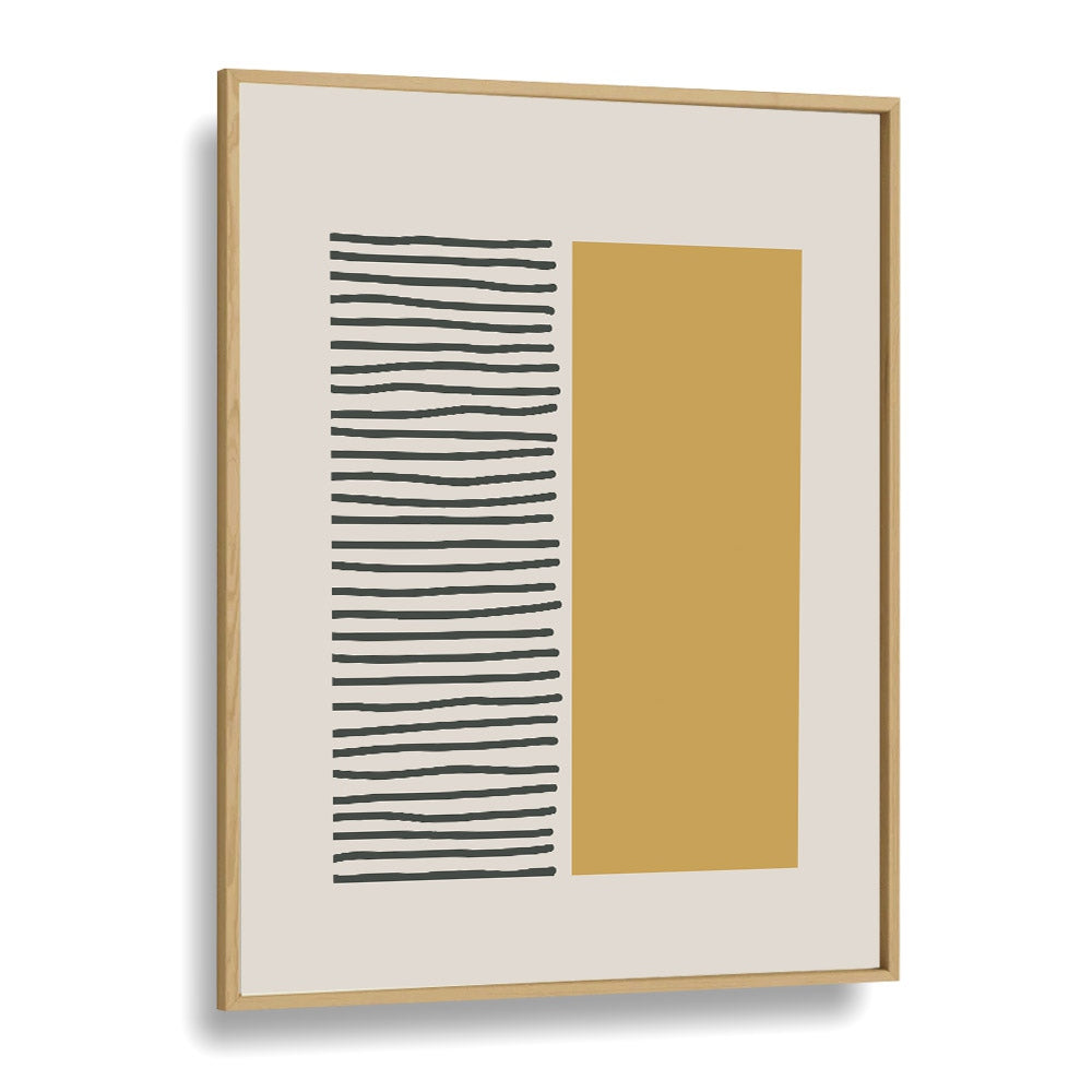 Bold Yellow And Black Stripes Geometric Art Artwork in Oak Wood Plain Frame