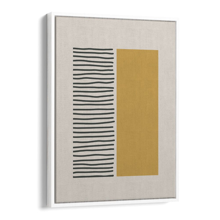 Bold Yellow And Black Stripes Geometric art painting Artwork in White Floater Frame