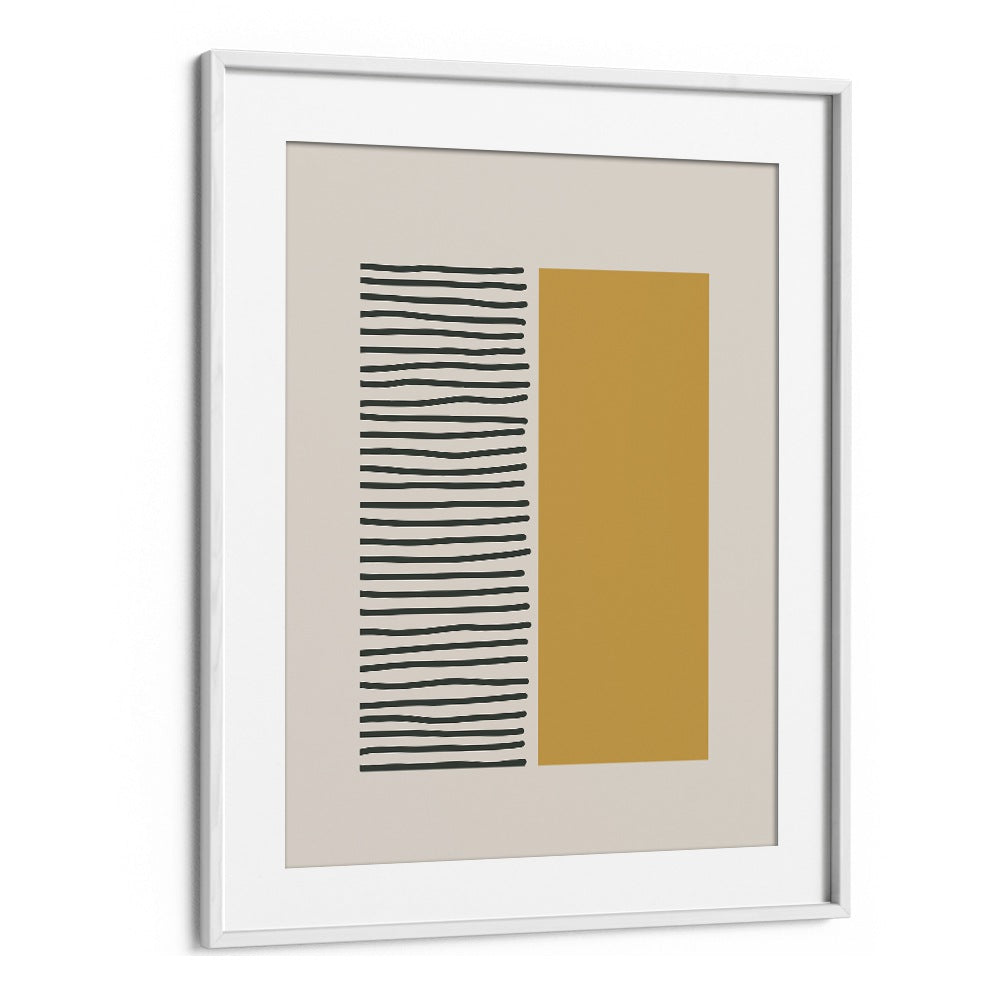 Bold Yellow And Black Stripes Geometric Art Artwork in White Frame With Mount