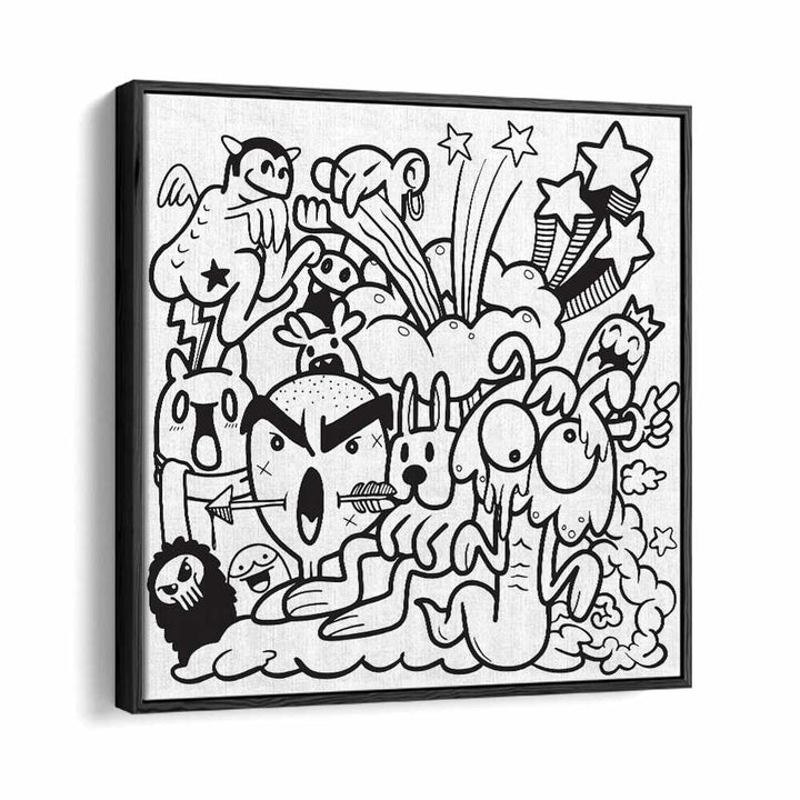 Boom Chaos Doodle Art Artwork in Black Floater Frame