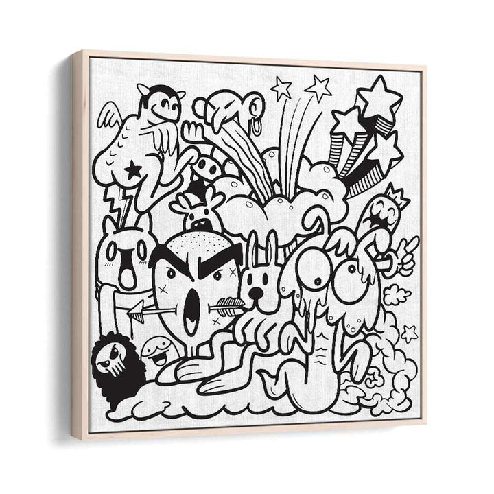 Boom Chaos Doodle Art Artwork in Oak Wood Floater Frame