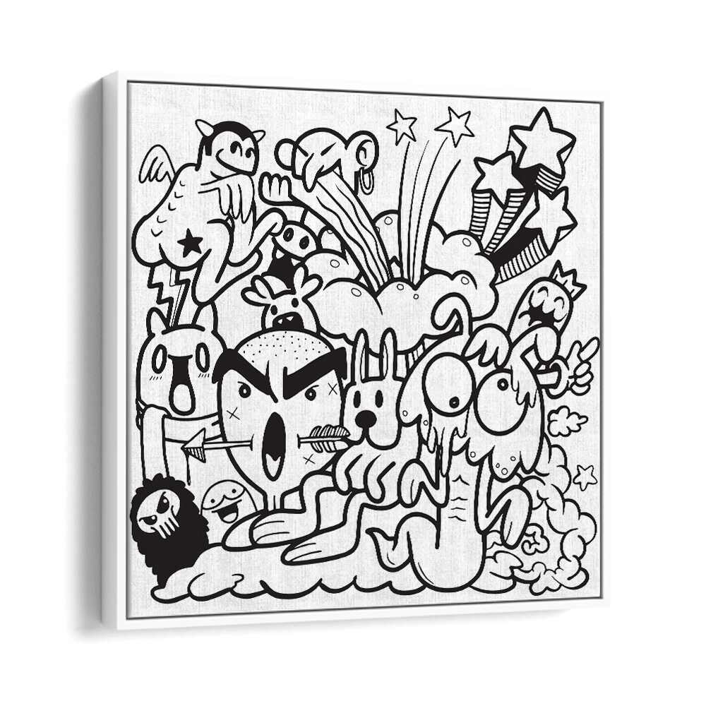 Boom Chaos Doodle Art Artwork in White Floater Frame