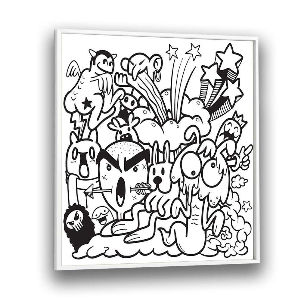 Boom Chaos Doodle Art Artwork in White Plain Frame