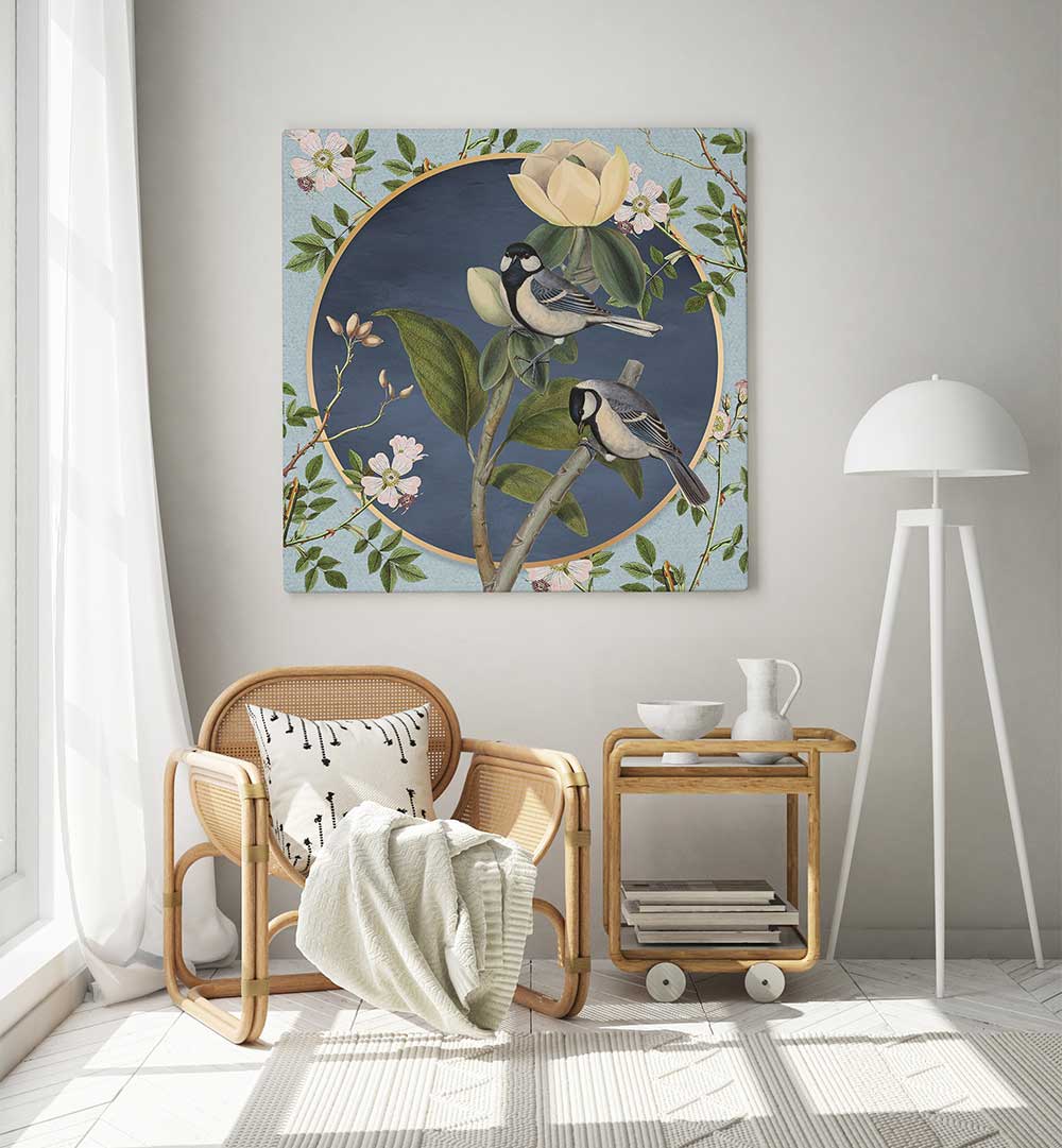 BOTANICAL COLLAGE WITH BIRDS , ANIMAL PAINTINGS