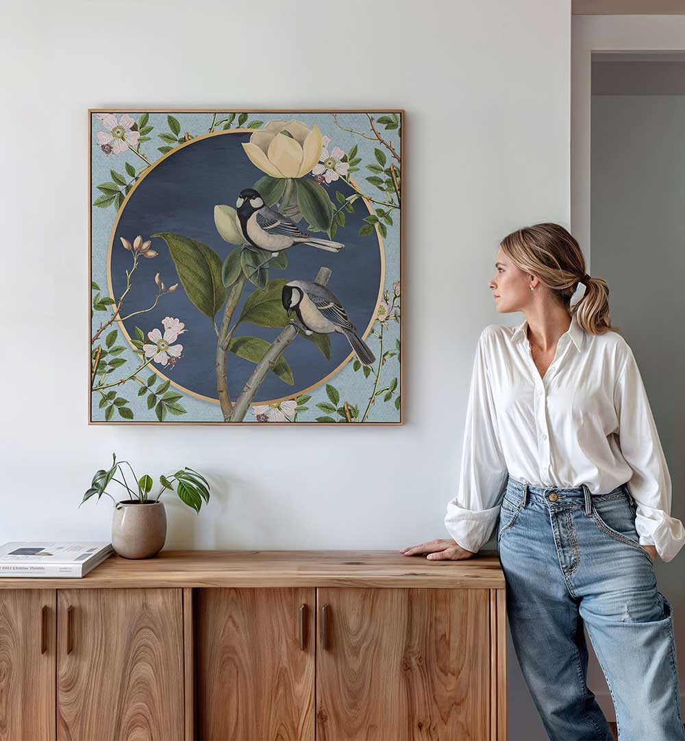 BOTANICAL COLLAGE WITH BIRDS , ANIMAL PAINTINGS