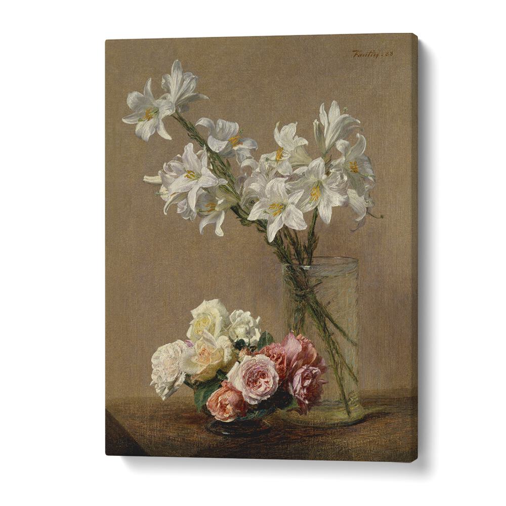 Botanical Reverie Henri Fantin - Latour's Roses And Lilies Vintage Art Artwork in Gallery Wrap