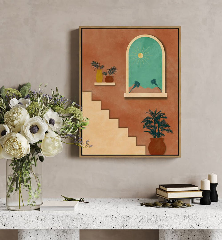 Botanical stairway nature boho wall art painting Artwork Hanged on a Wall 