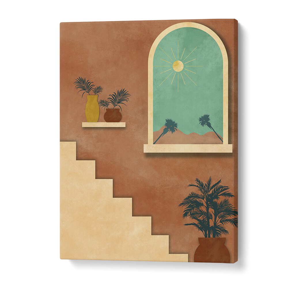 Botanical stairway nature boho wall art painting Artwork in Gallery Wrap