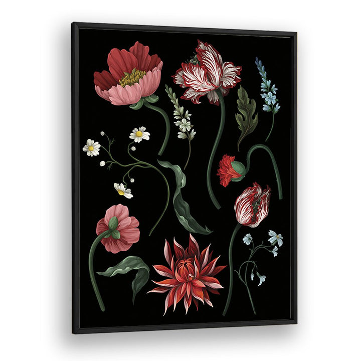 Botanical Victorian Flowers Botanical Art Print Artwork in Black Plain Frame