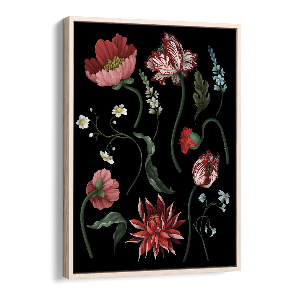 Botanical Victorian Flowers Botanical Art Print Artwork in Oak Wood Floater Frame