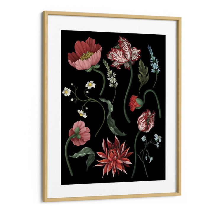 Botanical Victorian Flowers Botanical Art Print Artwork in Oak Wood Frame With Mount