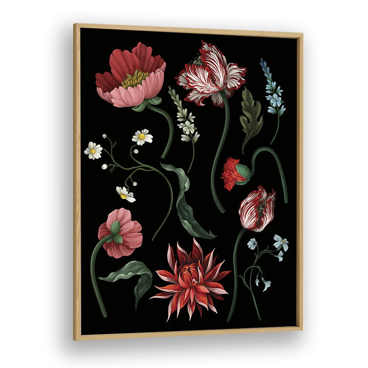 Botanical Victorian Flowers Botanical Art Print Artwork in Oak Wood Plain Frame