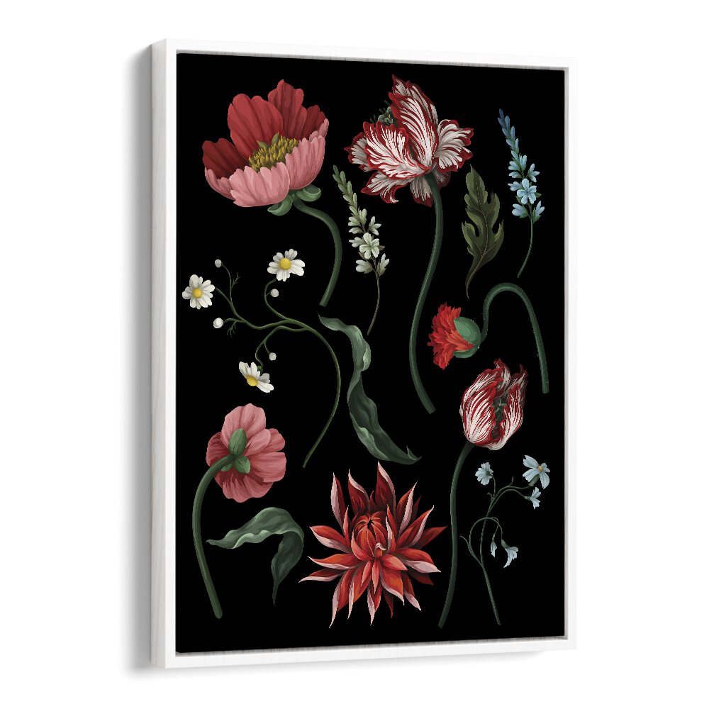 Botanical Victorian Flowers Botanical Art Print Artwork in White Floater Frame