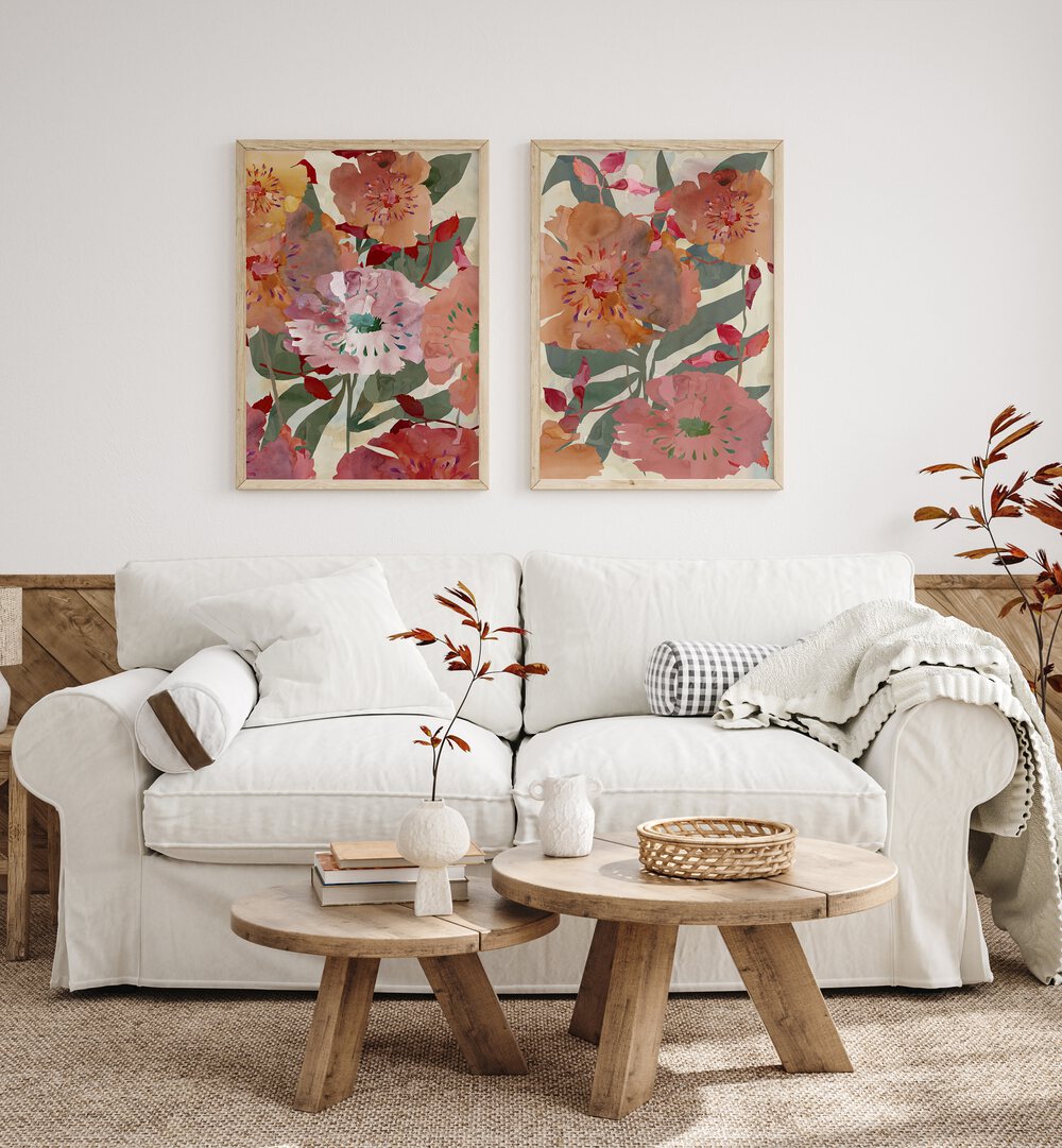 Transform your space with the BOTANICAL SYMPHONY SET, SET OF 2 PAINTINGS showcasing vibrant floral art.