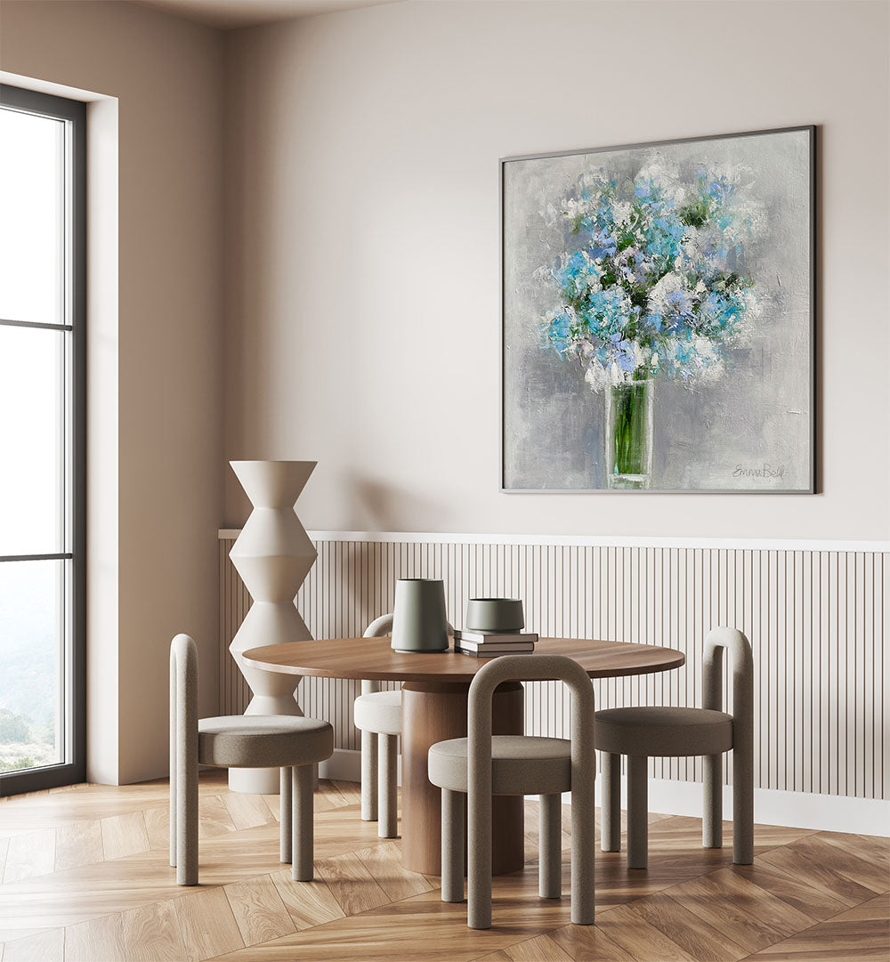 Bright and elegant bouquet of flowers in a glass, perfect for enhancing your space with floral flower paintings.