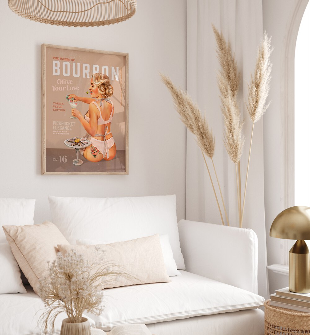 Bourbon Babe, Bar poster enhances any space with vintage charm and elegance, perfect for a stylish cafe decor.