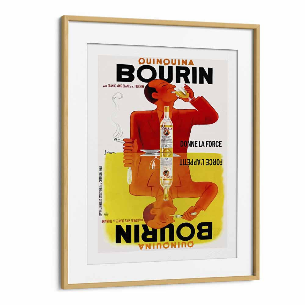 Bourin Bar & Cafe Artwork in Oak Wood Frame With Mount