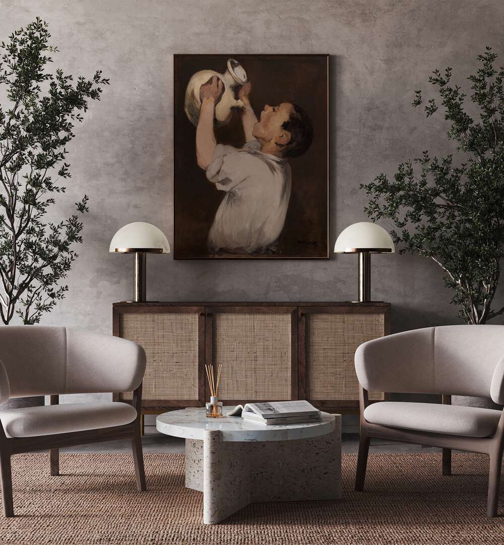 BOY WITH PITCHER  , VINTAGE PAINTINGS